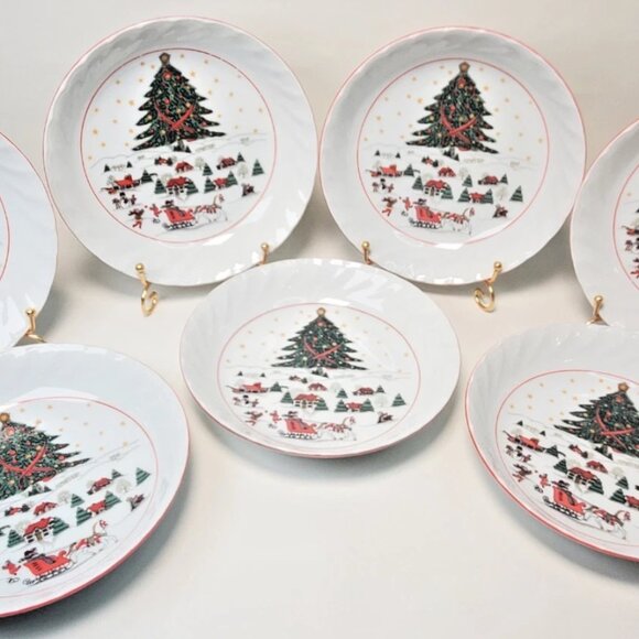 7 Kopin Christmas Salad/Dessert Bowls – 7.25" Holiday Dishes – Festive - Picture 3 of 7